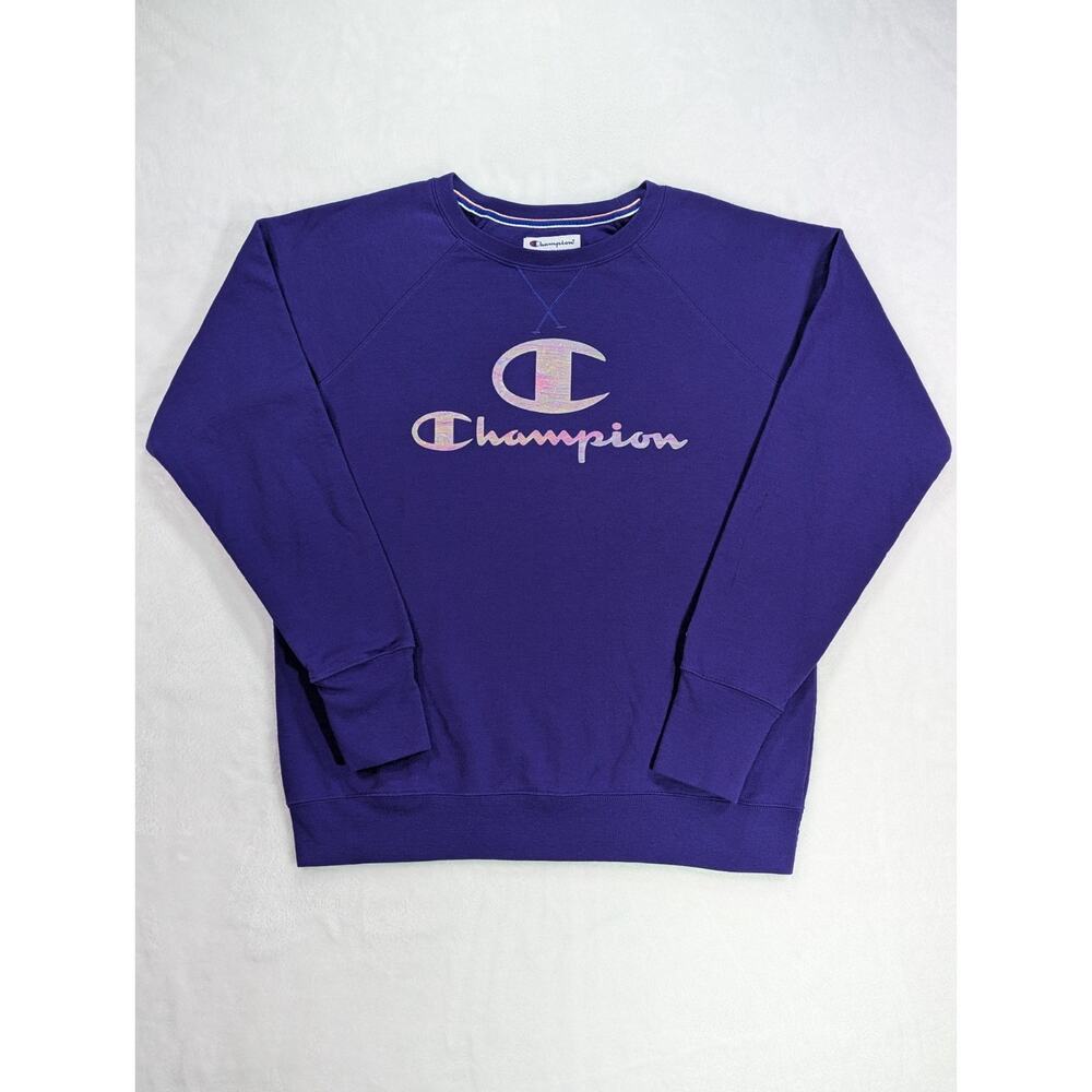 Champion Women's Sz L Purple Powerblend Crewneck Sweatshirt w/Holographic Logo